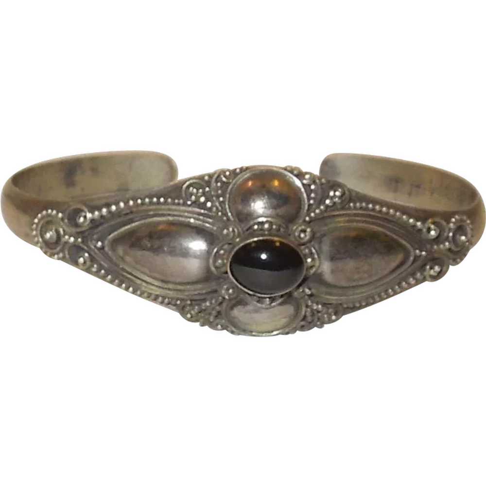 Vintage Sterling Silver and Onyx Bracelet - image 1