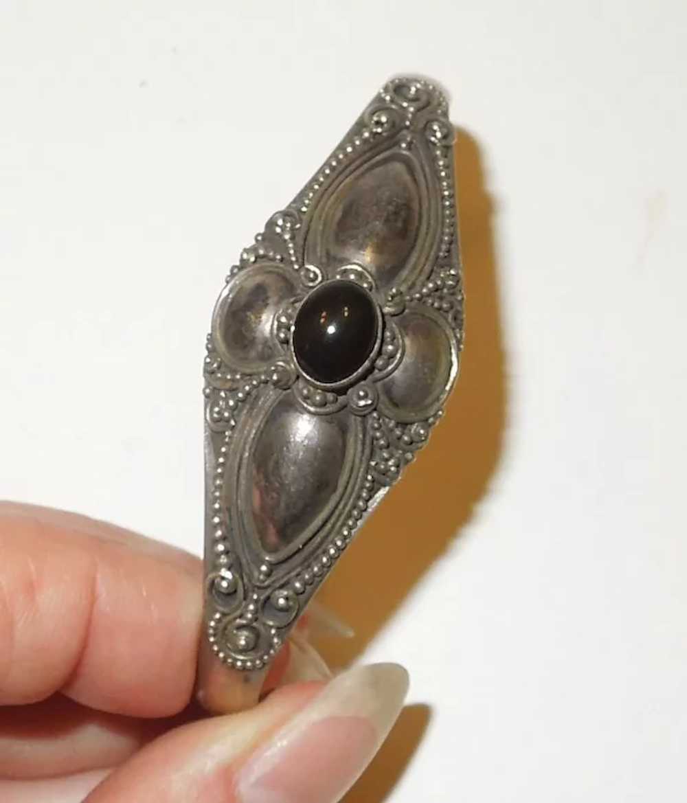 Vintage Sterling Silver and Onyx Bracelet - image 2