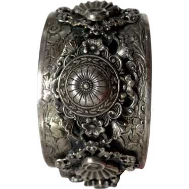 Ornate Wide Victorian Silver Bangle Bracelet