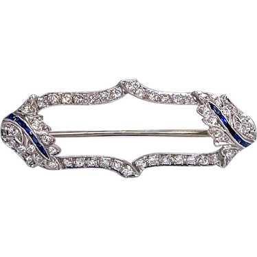 Fine Art Deco Hand made Platinum Diamond Sapphire… - image 1