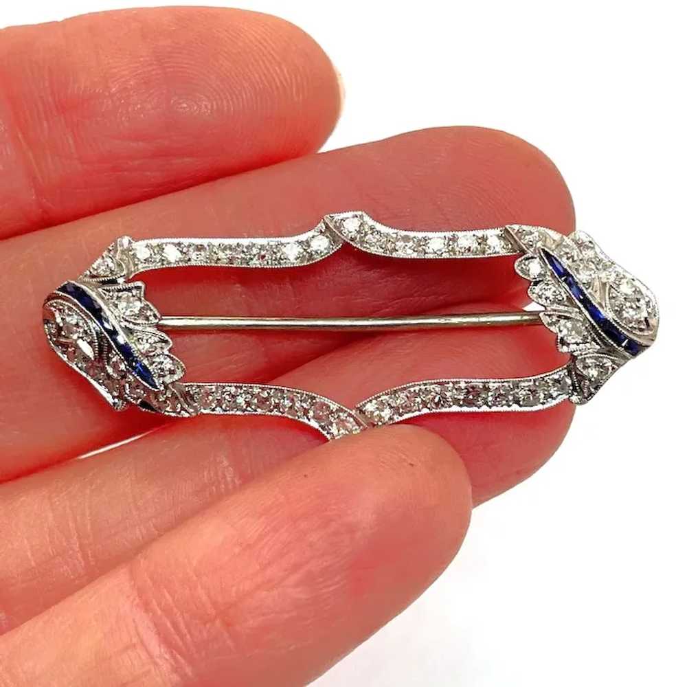 Fine Art Deco Hand made Platinum Diamond Sapphire… - image 2