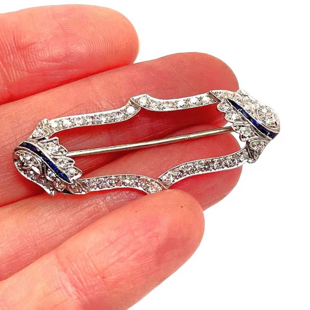 Fine Art Deco Hand made Platinum Diamond Sapphire… - image 3