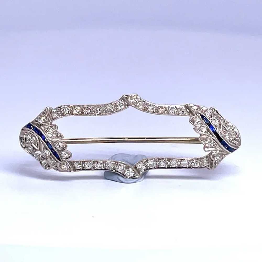Fine Art Deco Hand made Platinum Diamond Sapphire… - image 4