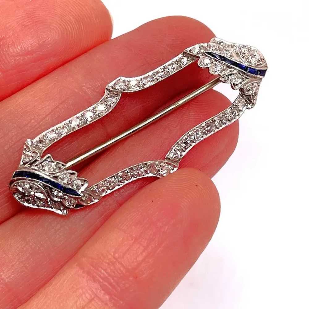 Fine Art Deco Hand made Platinum Diamond Sapphire… - image 8