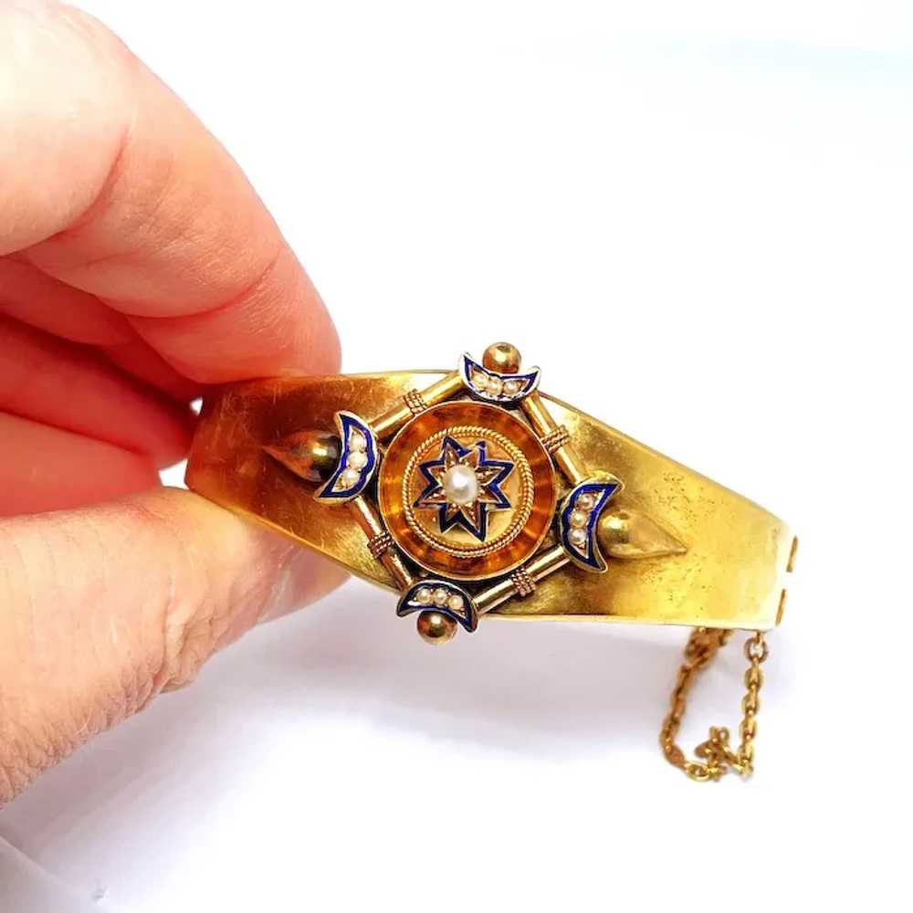 Etruscan Revival Enamel Pearl Victorian 14K Gold … - image 3