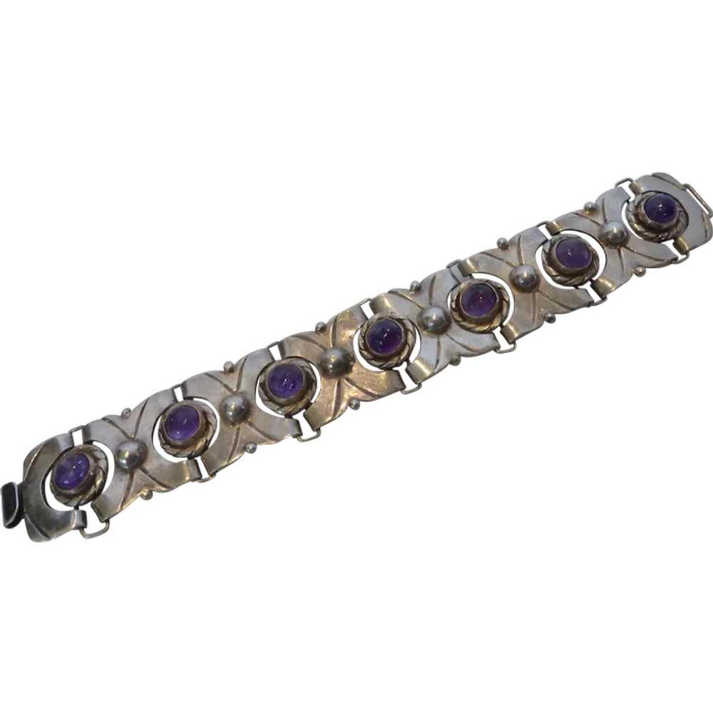 980 Silver Amethyst Bracelet Taxco Mexico Early 1… - image 1