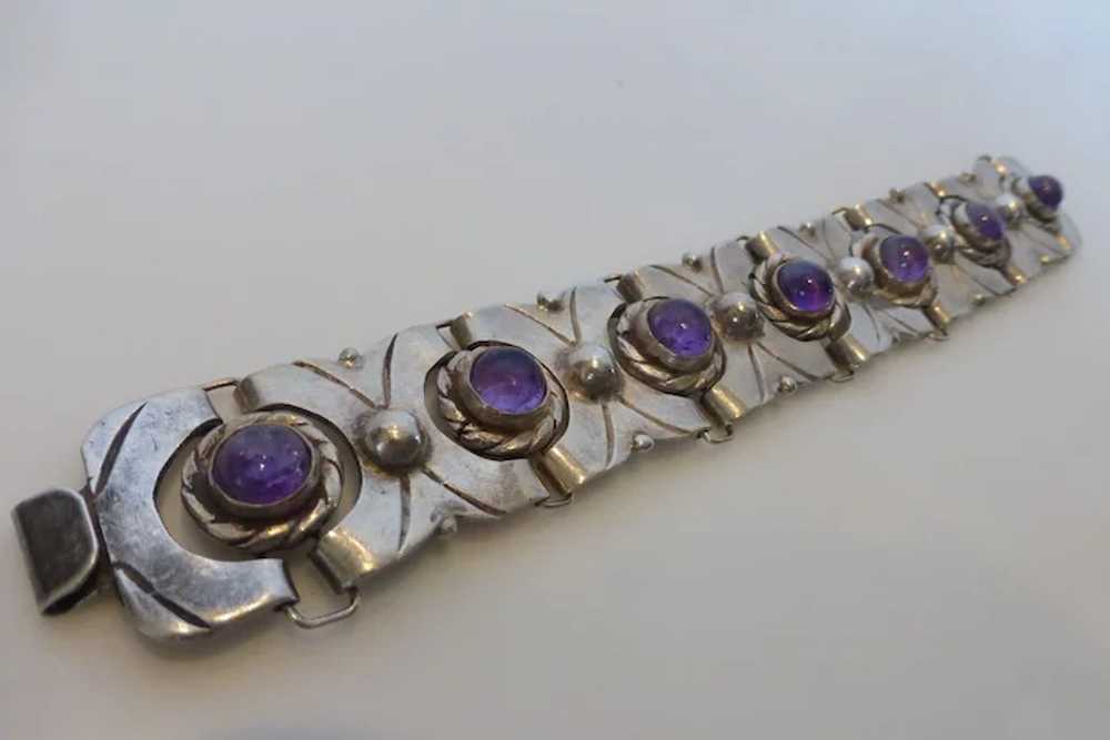 980 Silver Amethyst Bracelet Taxco Mexico Early 1… - image 2
