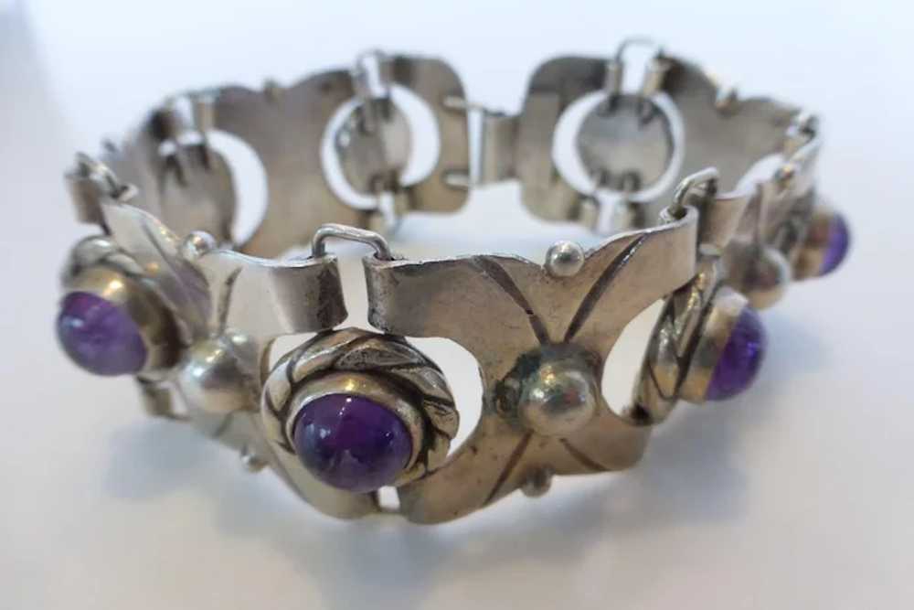 980 Silver Amethyst Bracelet Taxco Mexico Early 1… - image 4