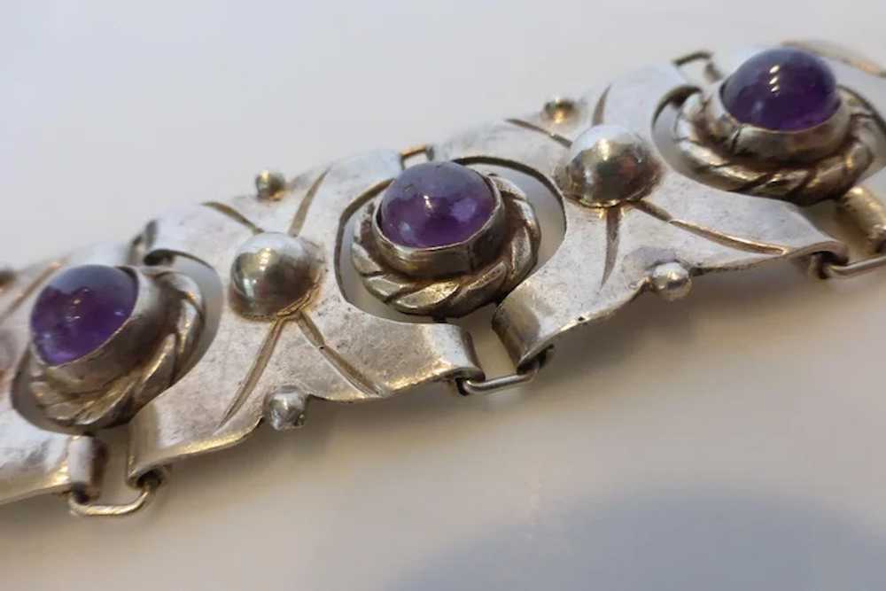 980 Silver Amethyst Bracelet Taxco Mexico Early 1… - image 5