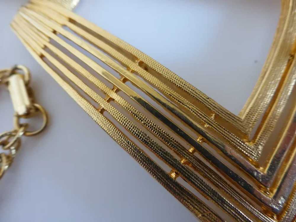 Huge Vintage Modernist Gold Tone Trapeze Pendant … - image 6