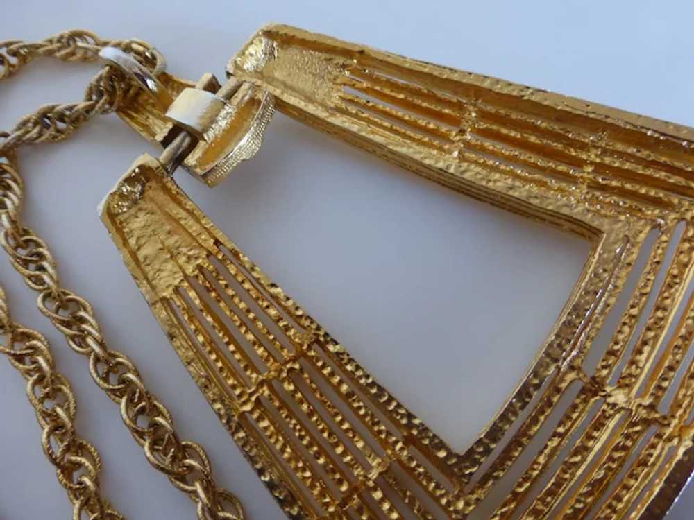 Huge Vintage Modernist Gold Tone Trapeze Pendant … - image 7