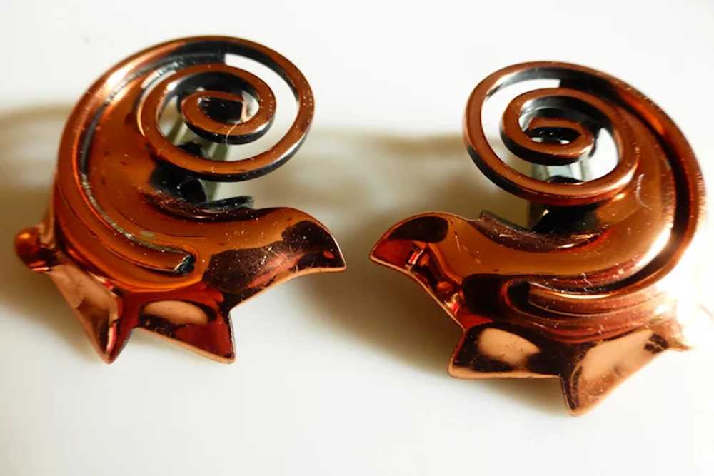 Vintage RAME Copper Swirl Brooch Pin Earrings Set - image 4