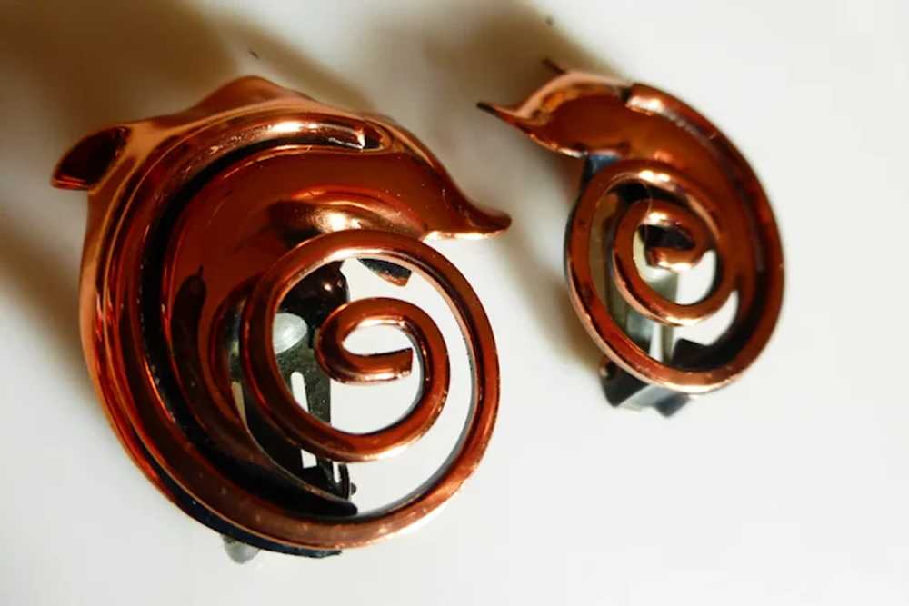 Vintage RAME Copper Swirl Brooch Pin Earrings Set - image 5