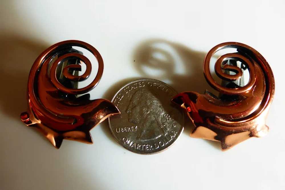 Vintage RAME Copper Swirl Brooch Pin Earrings Set - image 8