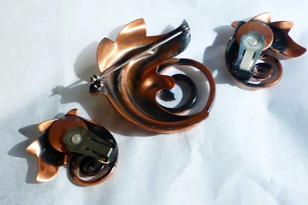 Vintage RAME Copper Swirl Brooch Pin Earrings Set - image 9
