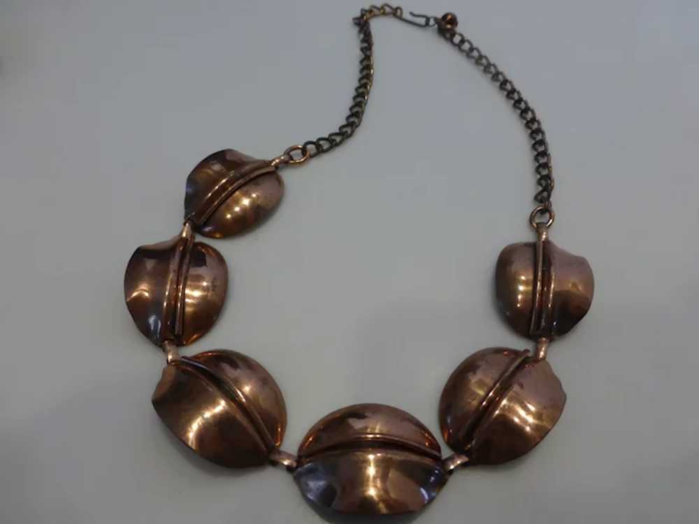 Mid-Century Modernist Copper Link Necklace - image 11