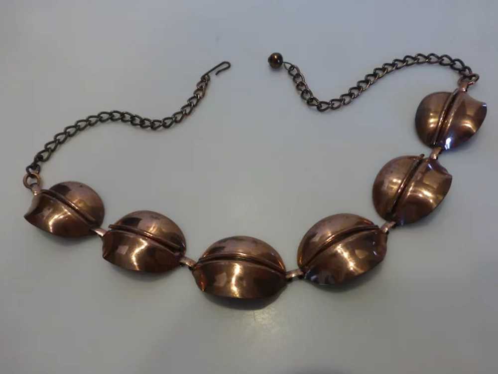 Mid-Century Modernist Copper Link Necklace - image 2