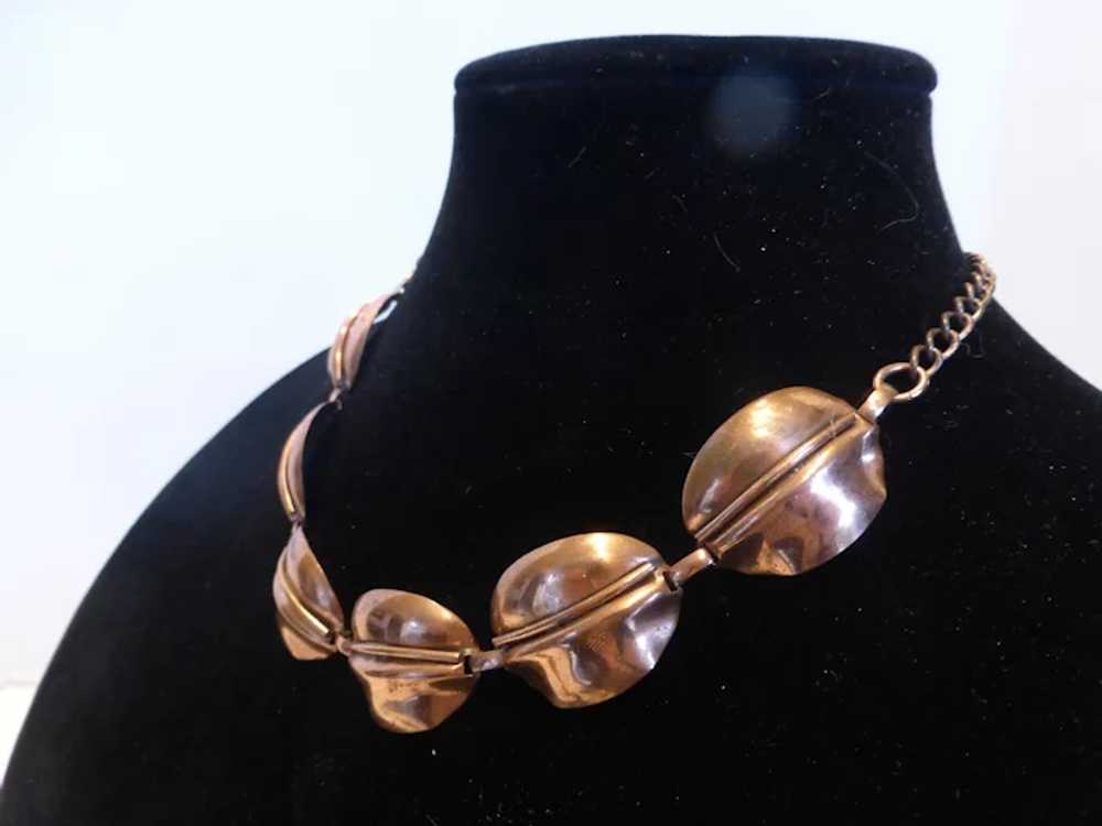 Mid-Century Modernist Copper Link Necklace - image 3