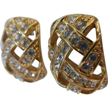 Swarovski Crystal Earrings Half Hoop Lattice Gold… - image 1