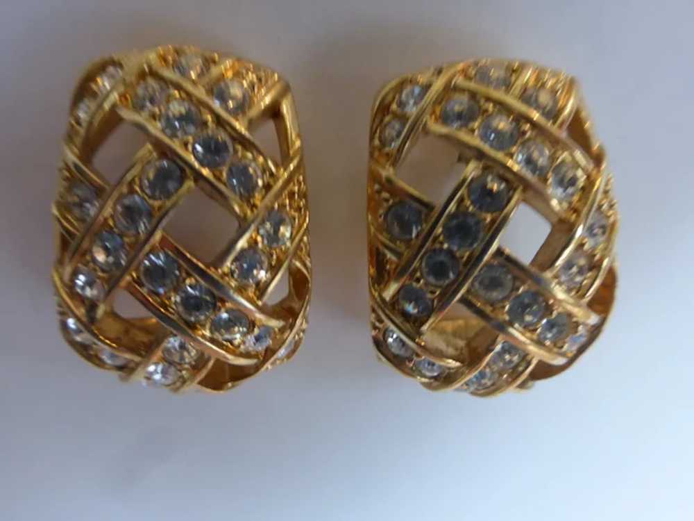 Swarovski Crystal Earrings Half Hoop Lattice Gold… - image 2