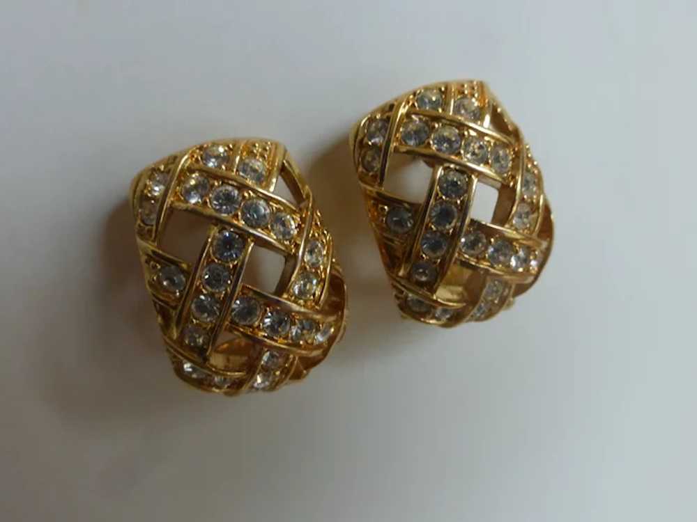 Swarovski Crystal Earrings Half Hoop Lattice Gold… - image 3