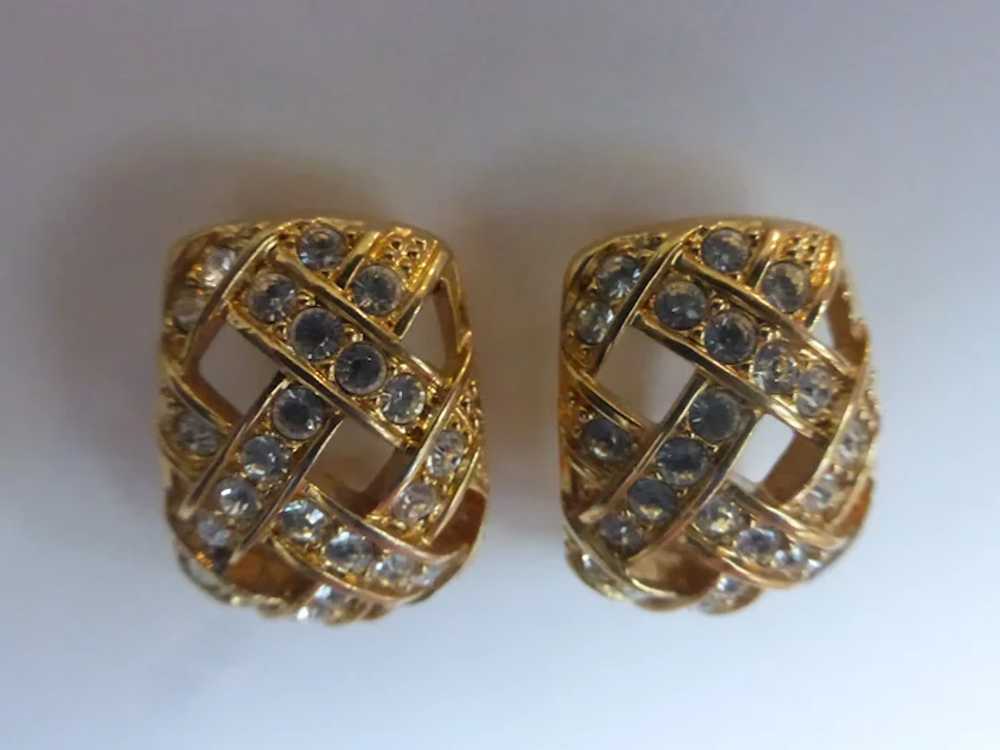 Swarovski Crystal Earrings Half Hoop Lattice Gold… - image 4