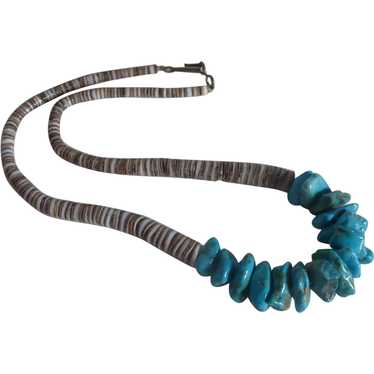 Navajo Turquoise Nugget Heishi Bead Necklace - image 1