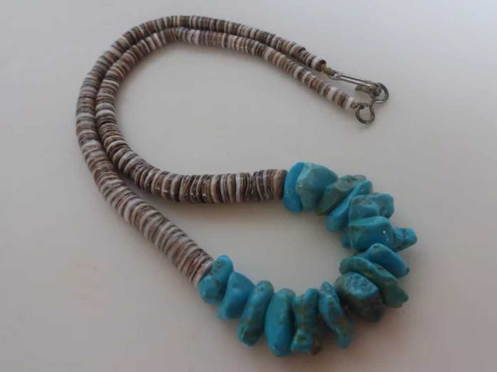 Navajo Turquoise Nugget Heishi Bead Necklace - image 3
