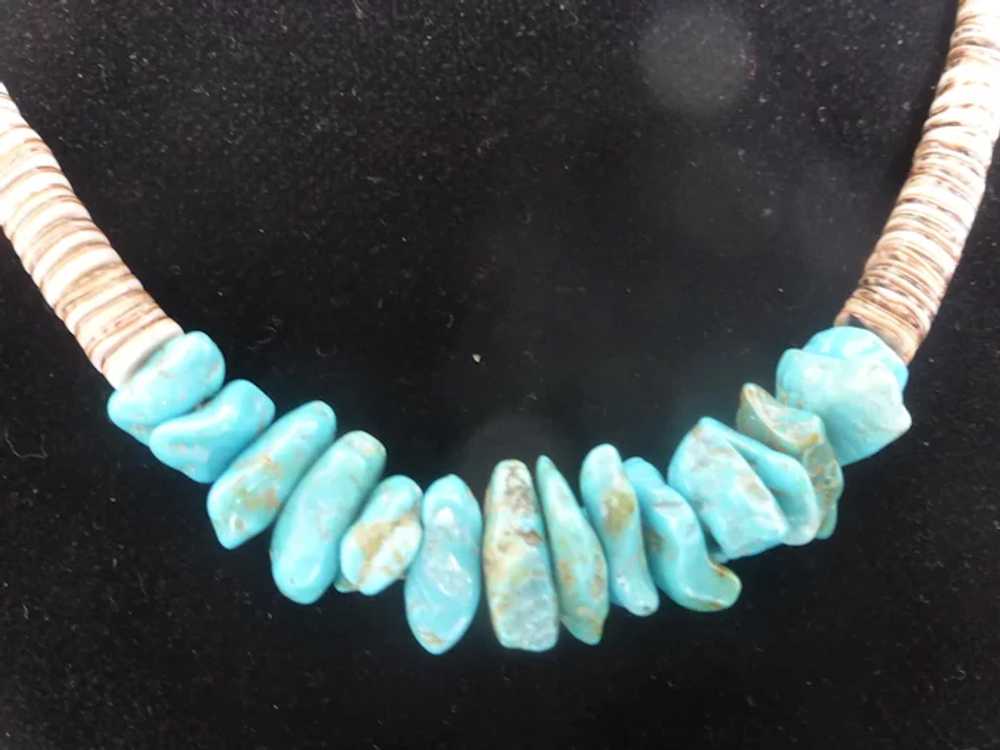 Navajo Turquoise Nugget Heishi Bead Necklace - image 4