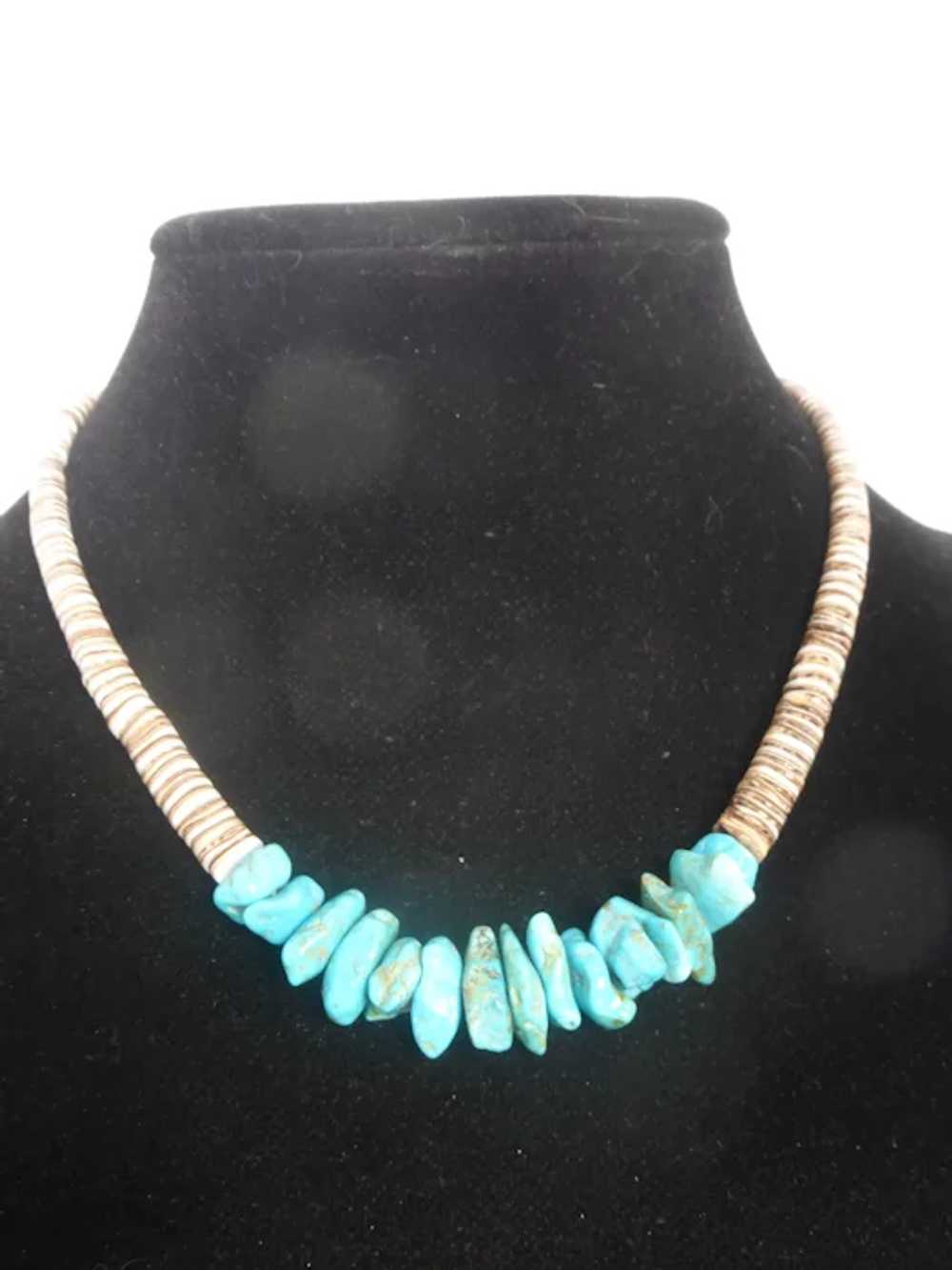 Navajo Turquoise Nugget Heishi Bead Necklace - image 6