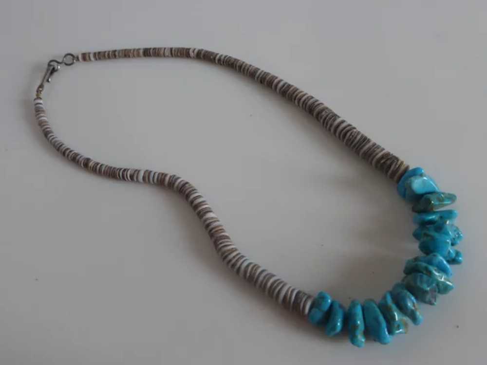 Navajo Turquoise Nugget Heishi Bead Necklace - image 7
