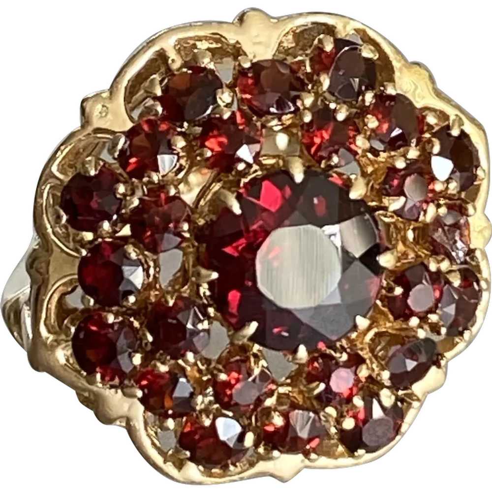 14K Yellow Gold Garnet Cluster Ring - image 1