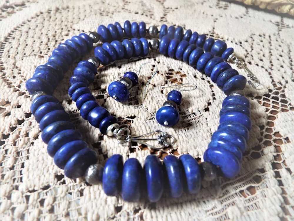 Undyed Lapis Lazuli Disk Bead Necklace, Earrings,… - image 2
