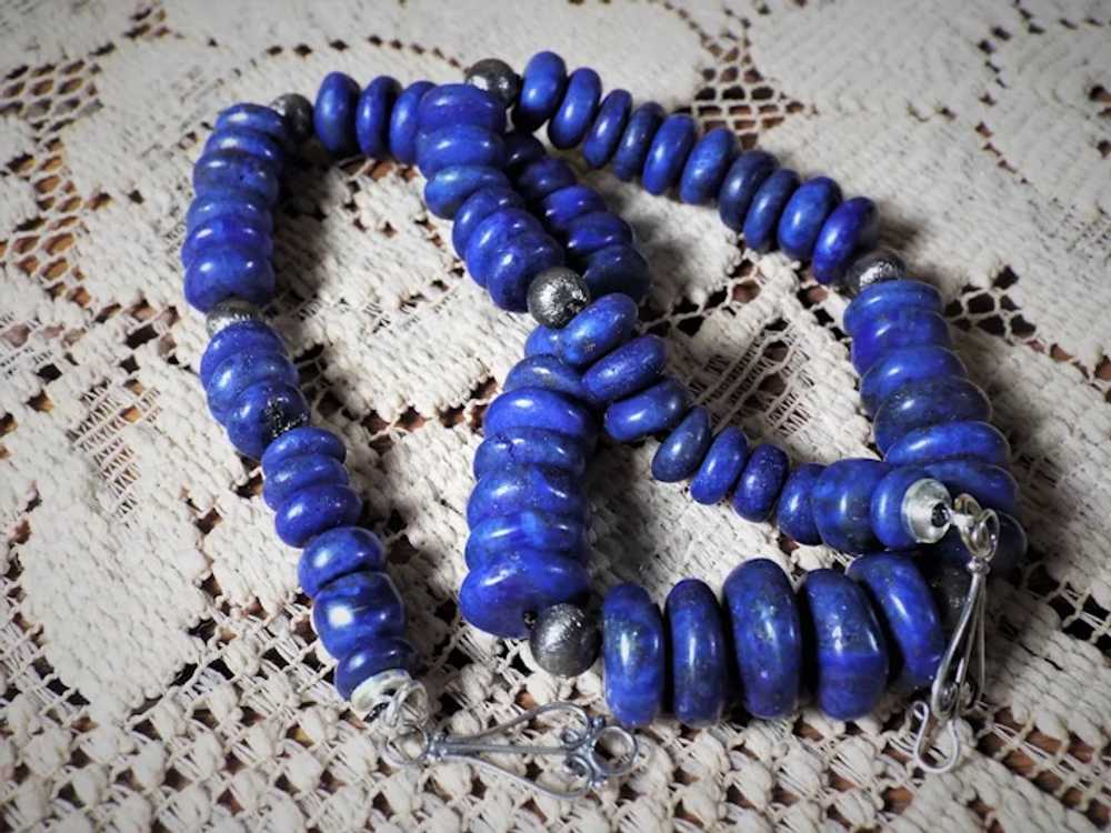Undyed Lapis Lazuli Disk Bead Necklace, Earrings,… - image 3