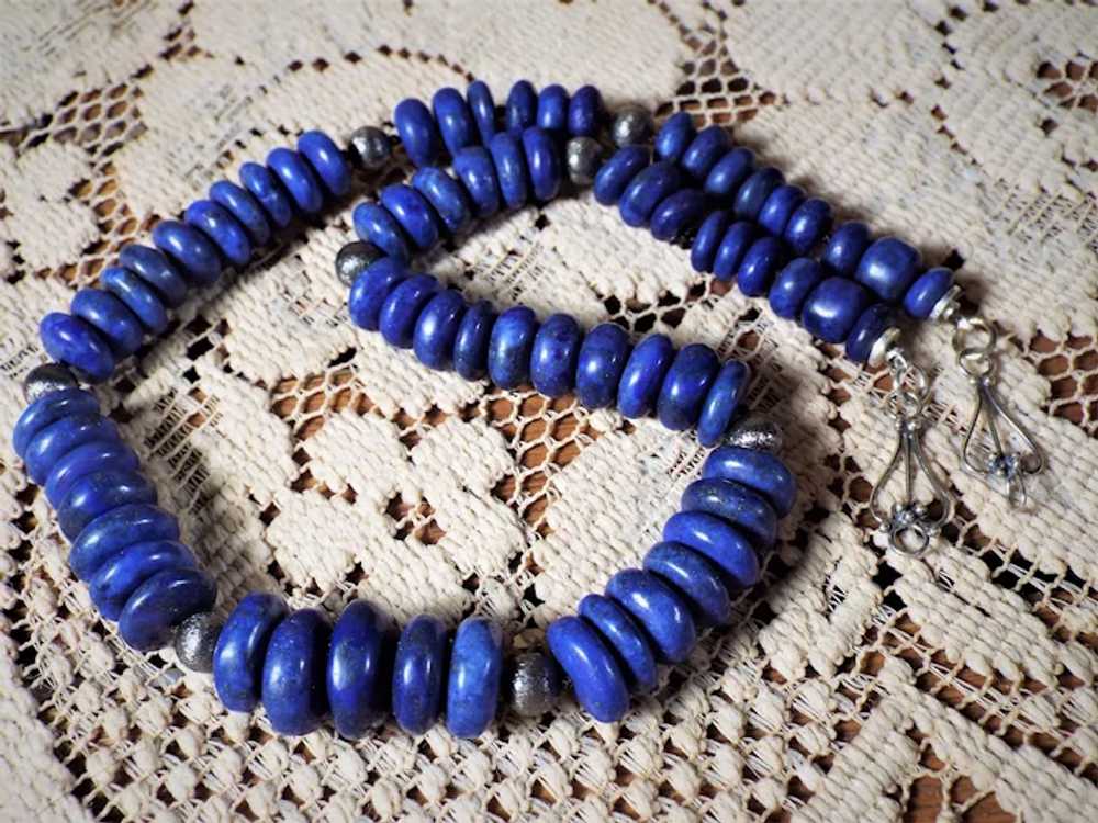 Undyed Lapis Lazuli Disk Bead Necklace, Earrings,… - image 4