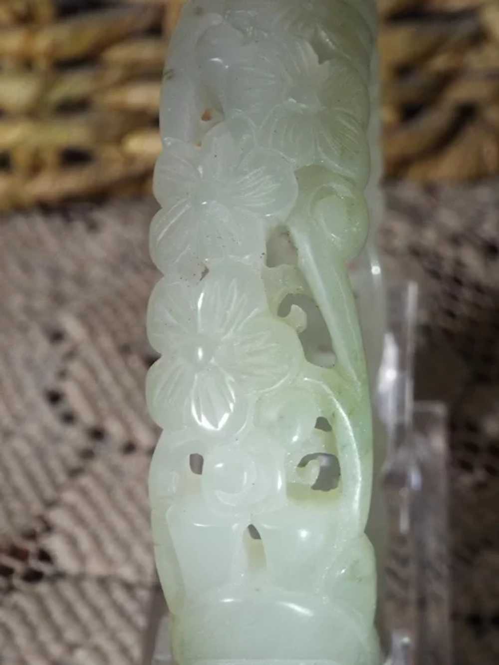 63mm Certified Nephrite Jade Bangle, Flowers Larg… - image 8