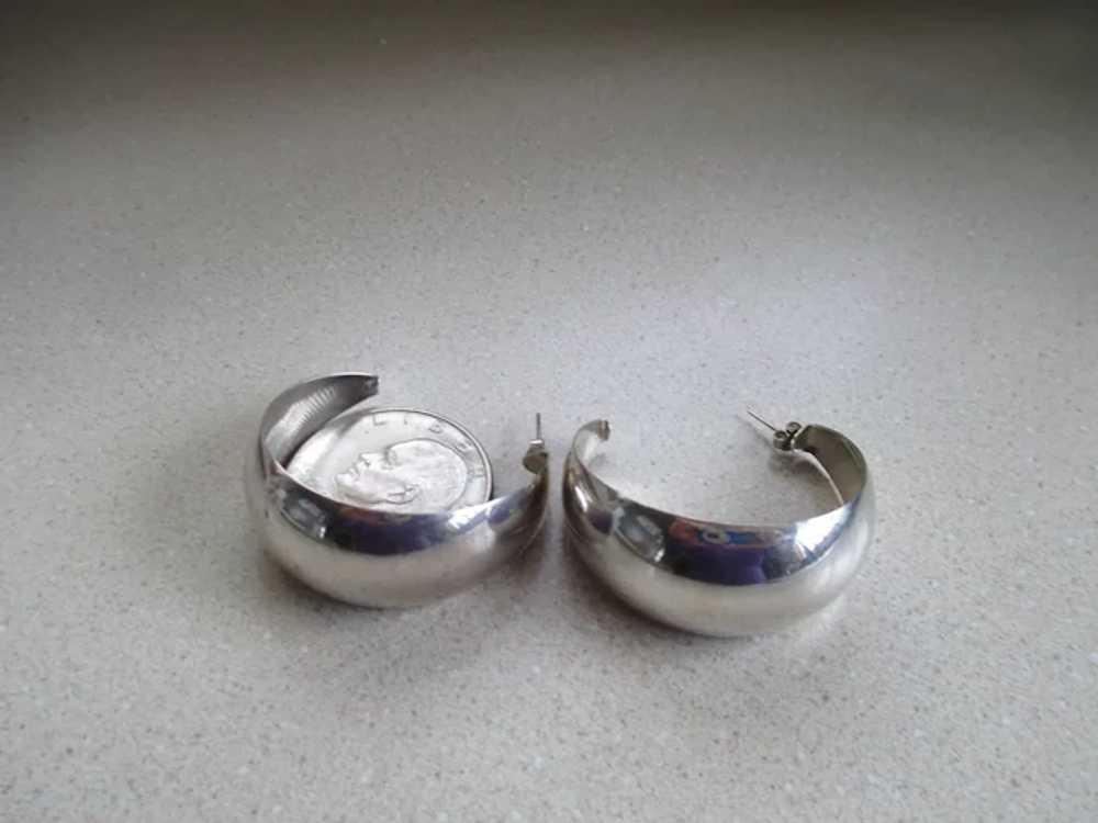 925 Sterling Silver Large Half Moon Earrings - image 2