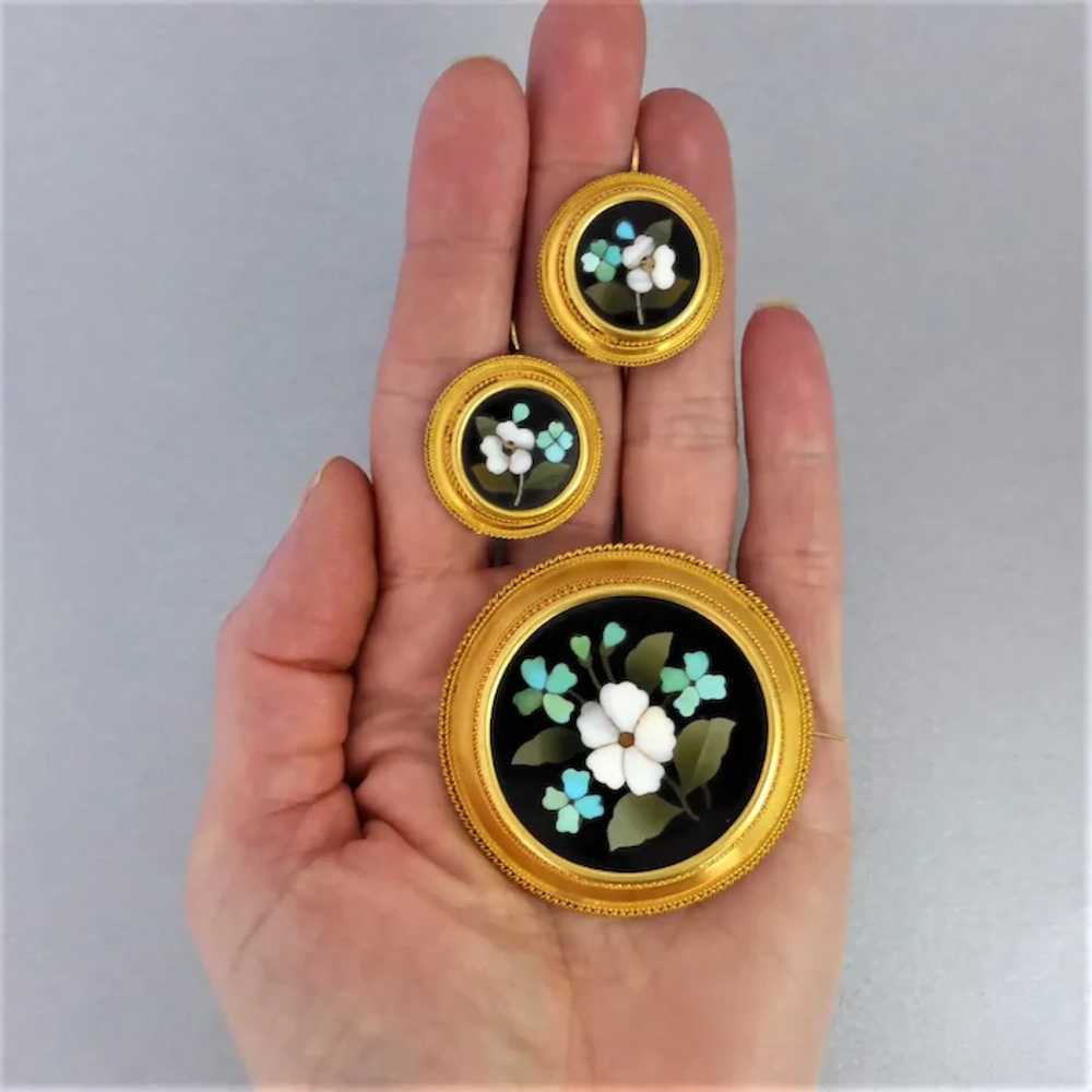 Victorian 20k Gold Pietra Dura Cased Earrings & B… - image 11