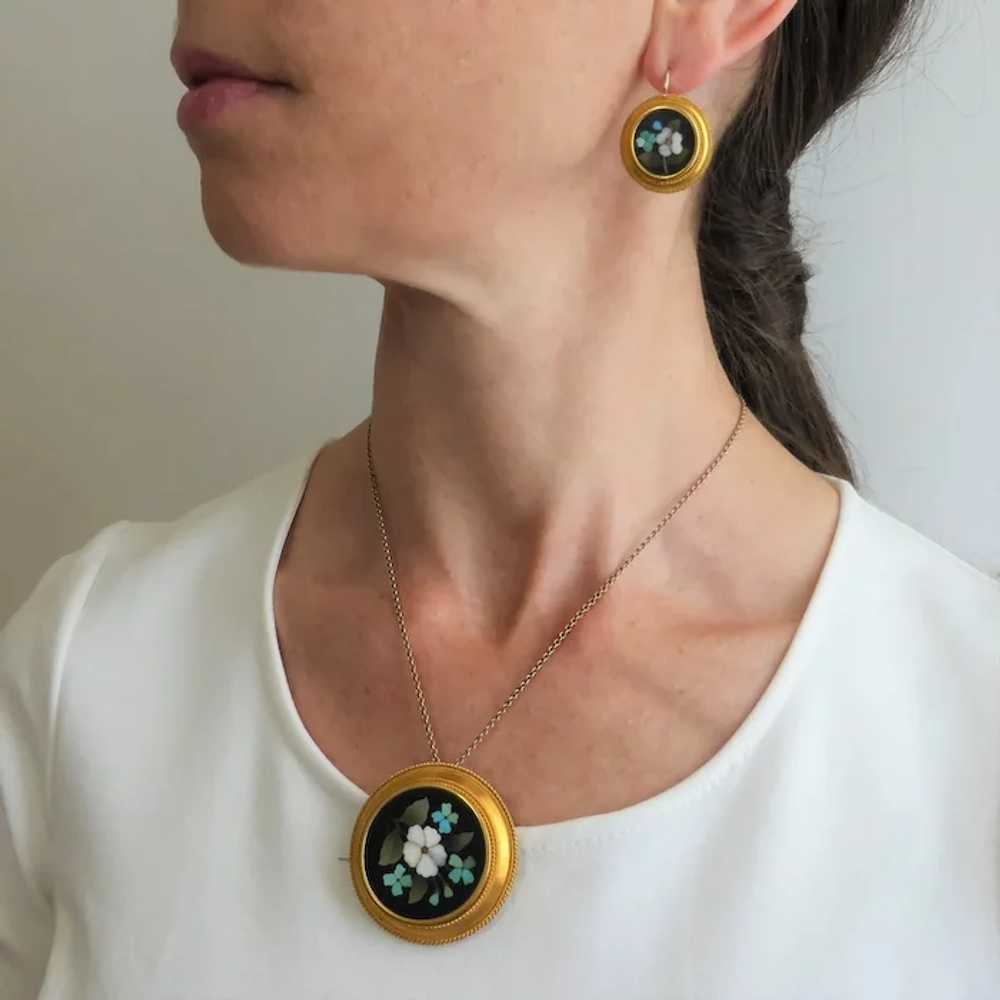 Victorian 20k Gold Pietra Dura Cased Earrings & B… - image 12