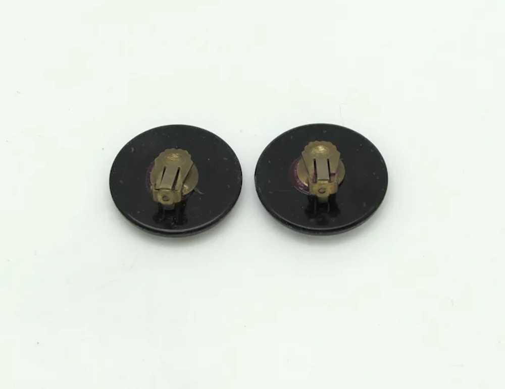 Bakelite and Rhinestone Large Button Style Earrin… - image 3