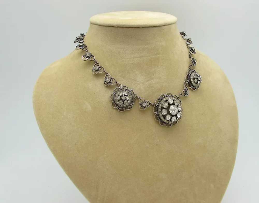 Sterling Filigree Floral Design Link Necklace W/R… - image 2