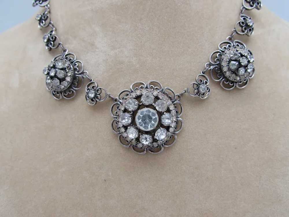 Sterling Filigree Floral Design Link Necklace W/R… - image 3