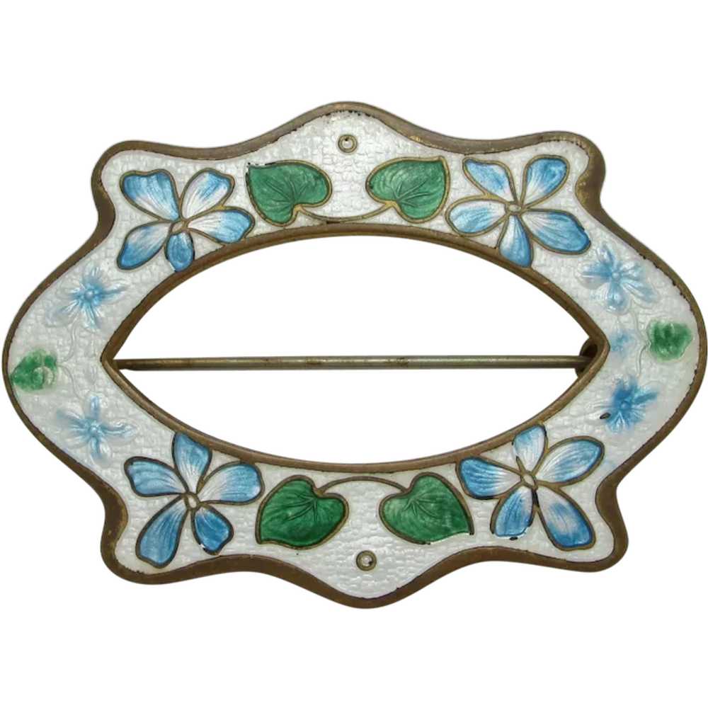 Art Nouveau Floral Enamel Sash Pin - image 1