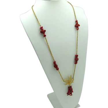 Goldtone Coral and Faux Coral Pendant on Chain