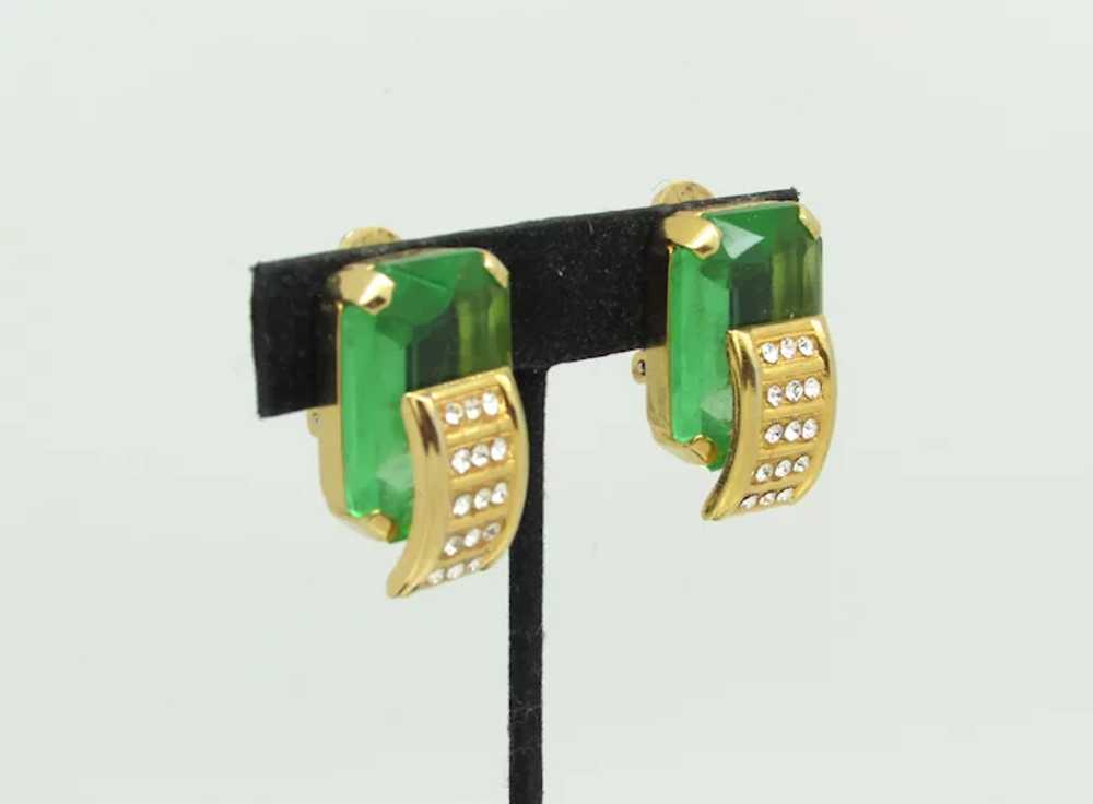 Art Deco Style Faceted Glass & Rhinestone Earrings - image 2