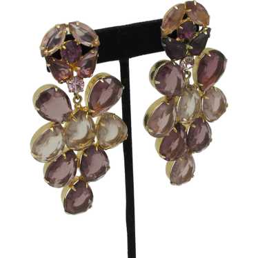 Faceted Multi Shade Amethyst Glass Runway Earrings - image 1