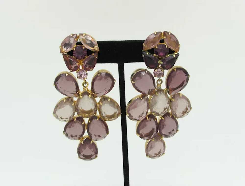 Faceted Multi Shade Amethyst Glass Runway Earrings - image 2