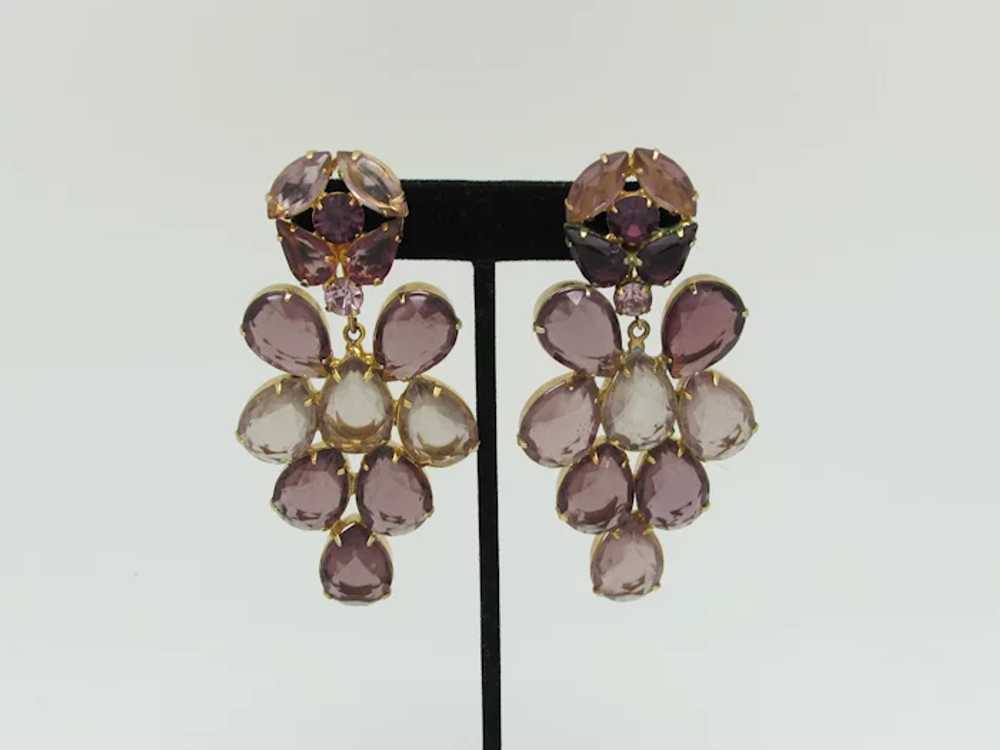 Faceted Multi Shade Amethyst Glass Runway Earrings - image 3