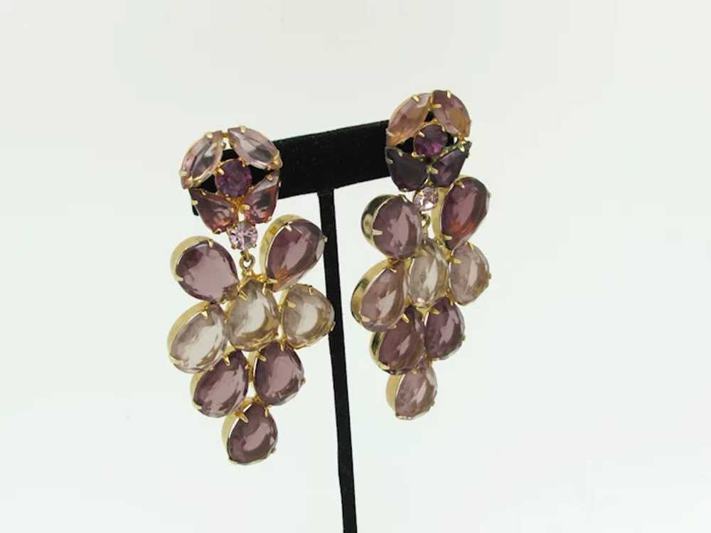 Faceted Multi Shade Amethyst Glass Runway Earrings - image 4