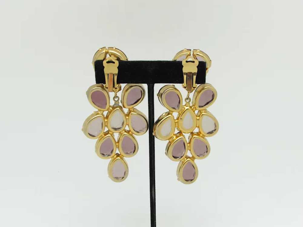 Faceted Multi Shade Amethyst Glass Runway Earrings - image 5